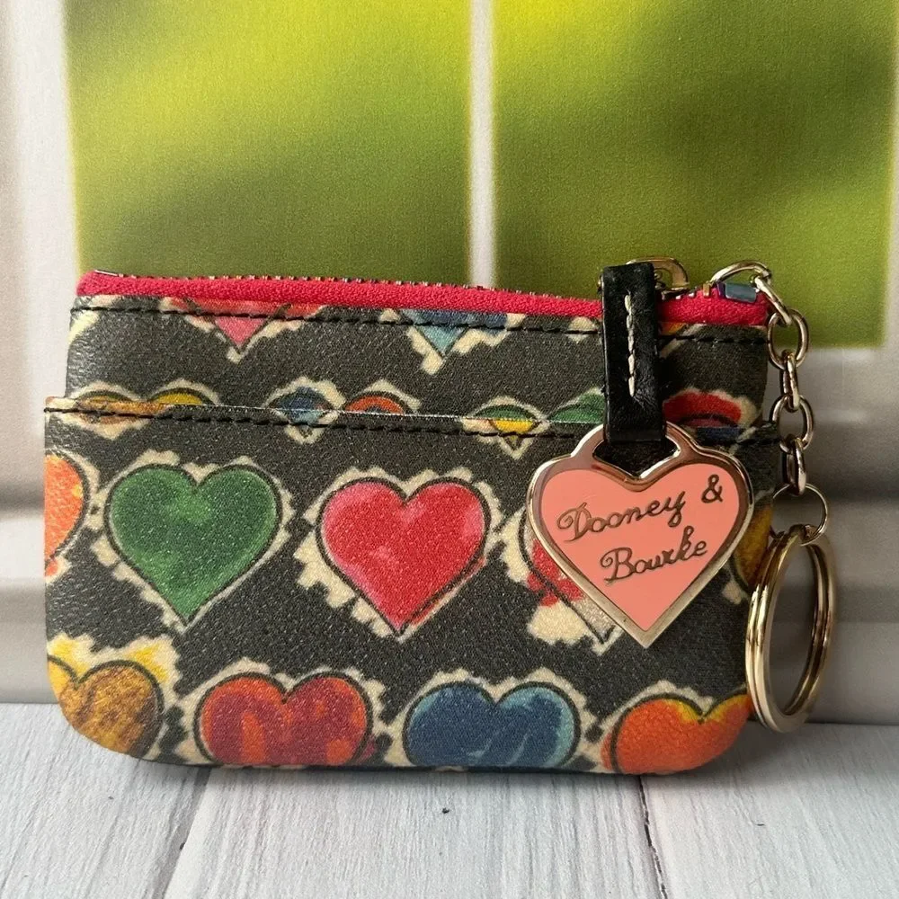 Y2K Vtg. Dooney & Bourke Multicolor Rainbow Heart Keychain Coin Wallet